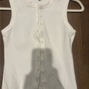 Edikted White Ribbed Button-Front Tank with Pink Label